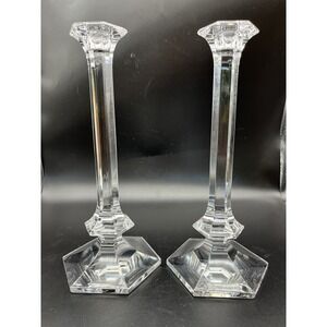 Vintage Val St Lambert Candlestick Elysee 11 3/4 Inch Heavy Crystal Set of 2